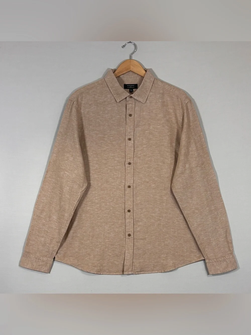NWT Banana Republic Slim Linen Blend Shirt Tan Beige Large Button Up